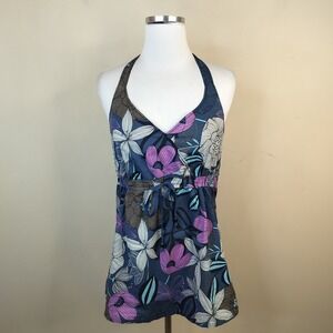 Esprit Halter Tank Top 10 Womens Y2K Floral Cotton Smocked Empire Waist